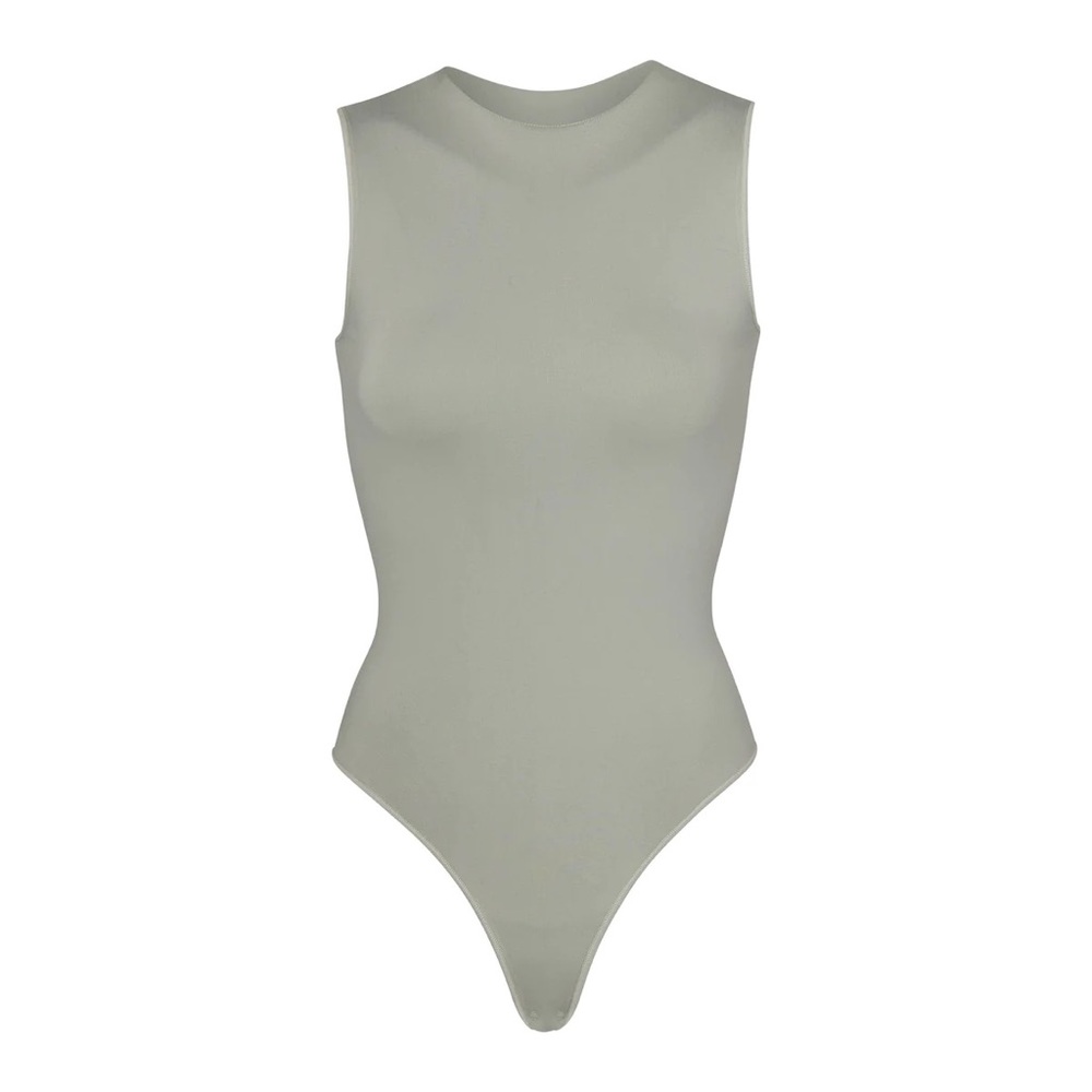 SKIMS ESSENTIAL CREW NECK SLEEVELESS BODYSUIT agave green